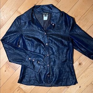 Bebe Midnight Blue Satin Blouse